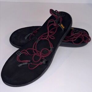 Teva Sandals Women's Black Cord Lace Up Strappy Water Shoe Comfort Casual Size 9